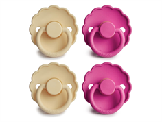 FRIGG pale daffodil/fuchsia pacifier Daisy latex (4-pack)